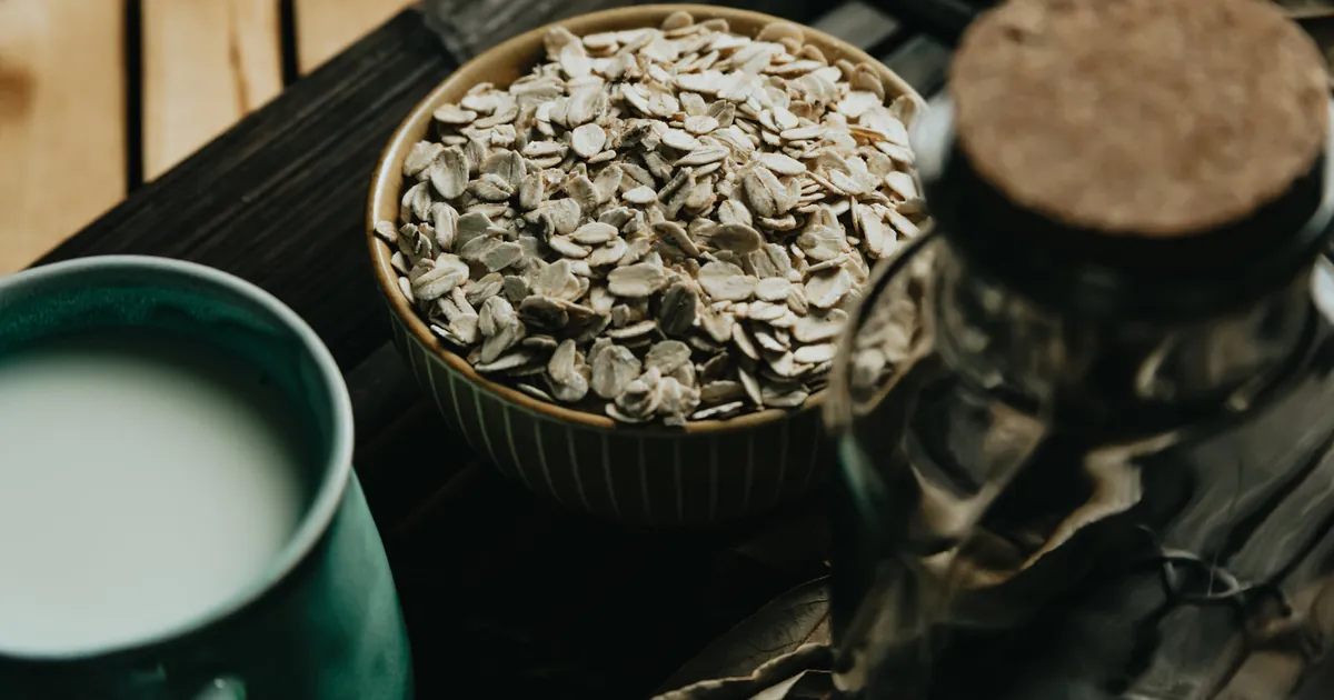 Breakfast oats in a ceramic bowl