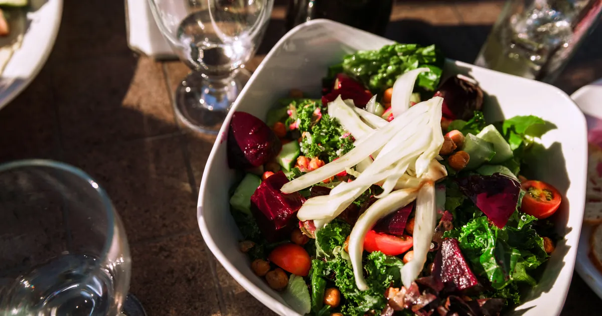 Restaurant dinner salad with greens and beetroot