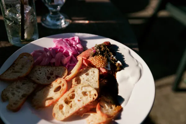 Salmon dinner with vegetables on a plate